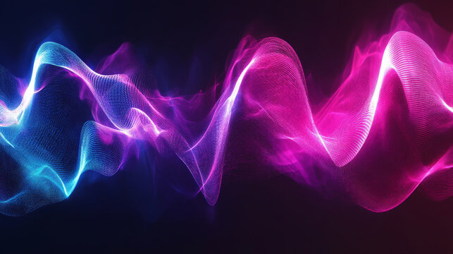 A bold and vibrant abstract background with a spiral sound wave rhythm line in neon pink and blue, forming a striking and energetic pattern.