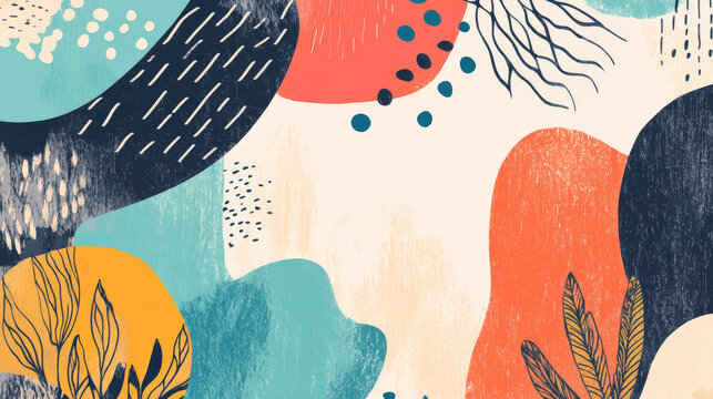 A creative header design with doodle art featuring different shapes and textures, using a combination of bold and pastel colors to create visual interest.