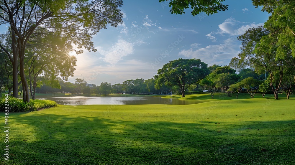 Aufkleber panorama public park with clipping path : generative ai