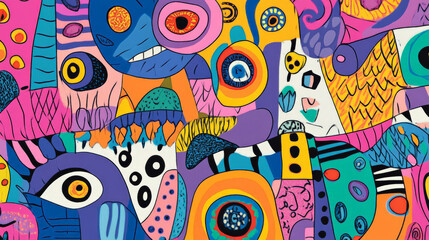 An engaging doodle art header filled with a variety of whimsical shapes and textured patterns, in a bright and cheerful color palette.