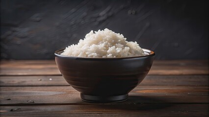 Close-up shot of a dark bowl with steamed rice isolated on , steamed, rice, bowl, isolated,close-up, food, meal, asian, white