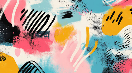Artistic doodle art header with a mix of bold shapes and textured patterns, using a combination of bright and pastel colors to create visual interest.