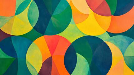 Obraz premium A vibrant geometric pattern with overlapping circles in bright shades of orange, green, and blue, creating a lively and energetic design.