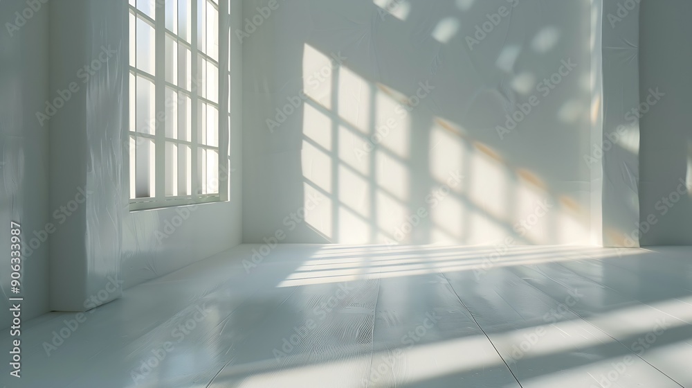 Fototapete abstract white studio background for product presentation with window shadows and sunlight blurred b