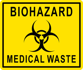 Biohazard warning sign or symbol, caused by biological microorganisms, viruses or toxins. Simple flat vector warning sign Danger Biological waste threat warning. Medical Waste