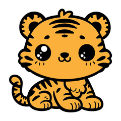 Cute Tiger Cartoon Vector Icon Illustration