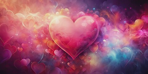 Vibrant heart-shaped abstract design with red and pink hues blending into dreamy background, romantic, Valentine's Day, love