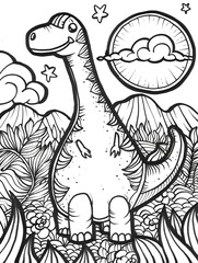 coloring book page, simple dinosaur doodle