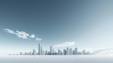 Fototapeta premium Modern city skyline with skyscrapers under a clear sky, highlighting urban development and architecture. Ideal for business or architectural themes.