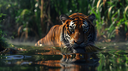 Tiger in the Natural Environment. Generative AI illustration 