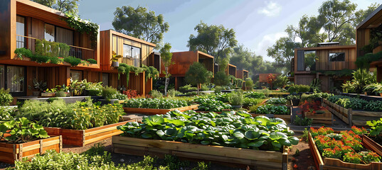 Depict community garden in a dystopian world where residents are growing their own food to improve their nutrition and health