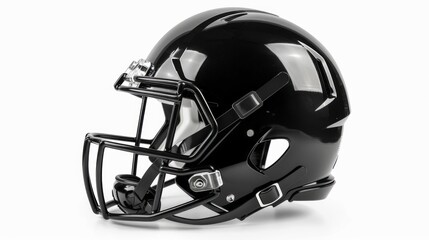Naklejka premium Black football helmet on white background - professional sports equipment for american football, protective gear for athletes, ideal for team uniform designs, sports marketing, and athletic training v