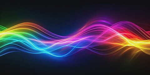 Vibrant neon wave patterns in a spectrum of flowing energy , rainbow colors, abstract, futuristic, motion