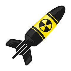 Nuclear or atomic bomb or warhead with radiation sign icon. Weapons of mass destruction. Illustration of a nuclear aviation atomic bomb of a dangerous military weapon.