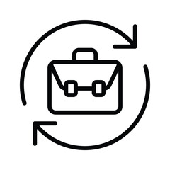A suitcase with double arrows represents a business replacement icon