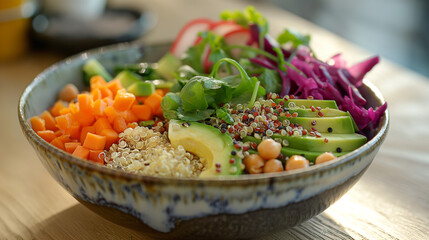 Healthy food, salad, in a deep colored plate