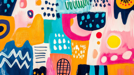 A whimsical doodle art header featuring a mix of geometric and organic shapes, with varied textures in a bright, cheerful color palette.