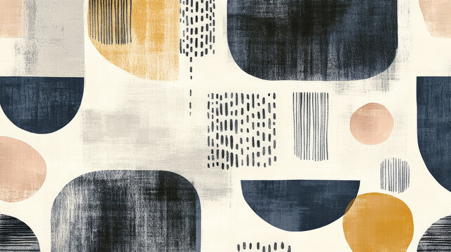Scandinavian-inspired abstract pattern with a mix of simple and bold shapes in neutral tones, evoking a sense of tranquility and simplicity.