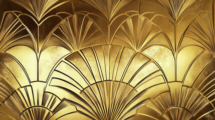 A gold background with an art deco design. The bold, elegant patterns in rich gold create a glamorous effect.