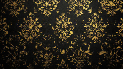 A black background with a gold damask pattern. The rich gold design adds a regal and luxurious feel to the sophisticated black surface.