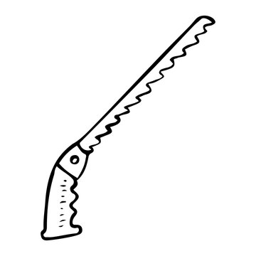 recommend clip art: A garden hacksaw tool for pruning trees is hand drawn in doodle style. Hobby gardening. Mini saw. Vector line art illustration.