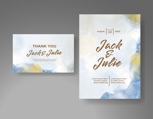 Wedding invitation with Abstract splashed watercolor background