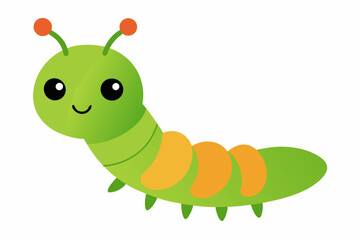 Cute Caterpillar Cartoon - Vector Line Art Design on White Background