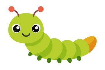 Cute Caterpillar Cartoon - Vector Line Art Design on White Background