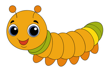 Cute Caterpillar Cartoon - Vector Line Art Design on White Background