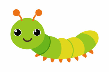 Cute Caterpillar Cartoon - Vector Line Art Design on White Background
