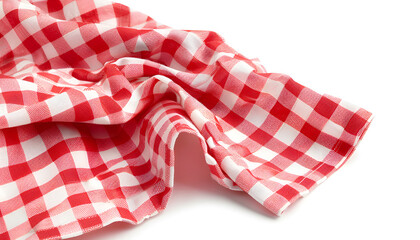 piece of gingham fabric in red and white checks, Isolated on white background