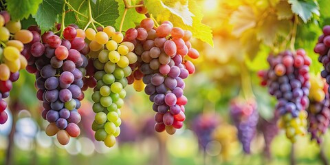 Fresh ripe bunches of grapes, grapes, vineyard, fruit, farm, agriculture, harvest, organic, healthy, food, wine, red, green