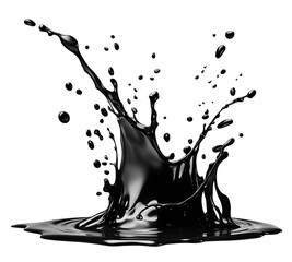 Black waste oil making big splash and drops isolated