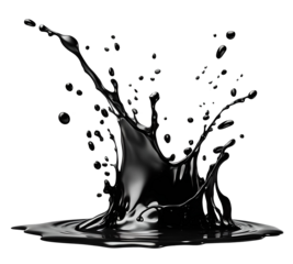 Black waste oil making big splash and drops isolated