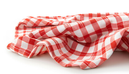 piece of gingham fabric in red and white checks, Isolated on white background