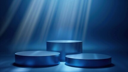 Blue Cylinders Display with Spotlight