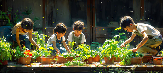 Obraz premium Community garden project where people are growing their own fruits and vegetables emphasizing the connection between nutrition and health