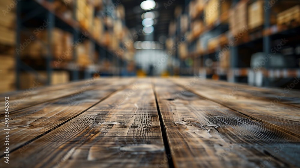 Leinwandbilder the empty wooden table top with blur background of warehouse storage exuberant image : generative ai