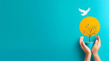 Peace and Compassion on World Humanitarian Day - Flat Design Illustration with Copy Space for Text