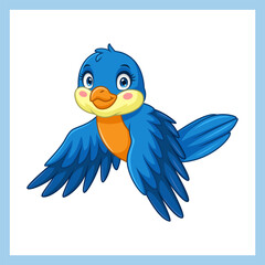 Cartoon blue bird flying on white background