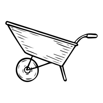 recommend clip art: Garden wheelbarrow hand drawn in doodle style. A tool for transporting heavy loads during gardening or construction work. Vector line art illustration.