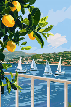 Lemonen und Segelboote am Wasser