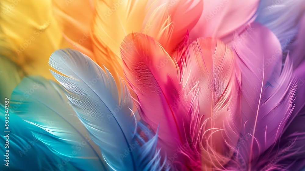 Poster colorful feather background copy space : generative ai