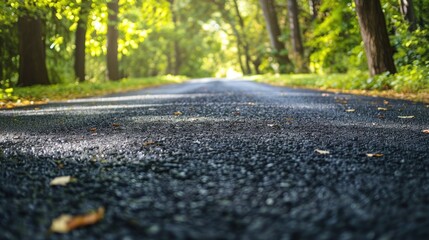 Asphalt road in the park at close range