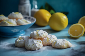 Fototapeta premium Vibrant Lemon Sugar Cookies with Fresh Lemons