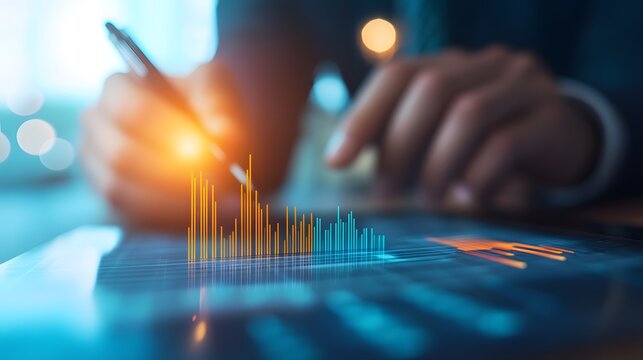 Data-Driven Decisions: Financial Analyst Presenting Stock Performance Review in Meeting with Strategic Planning Focus, Copy Space