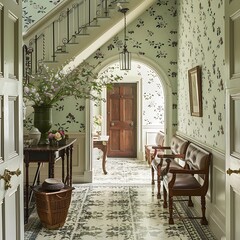 Obraz premium Elegant English Country House Entryway with Vintage Charm