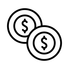 Dollar coin icon. Black outline icon of coin. Business symbol. Vector illustration