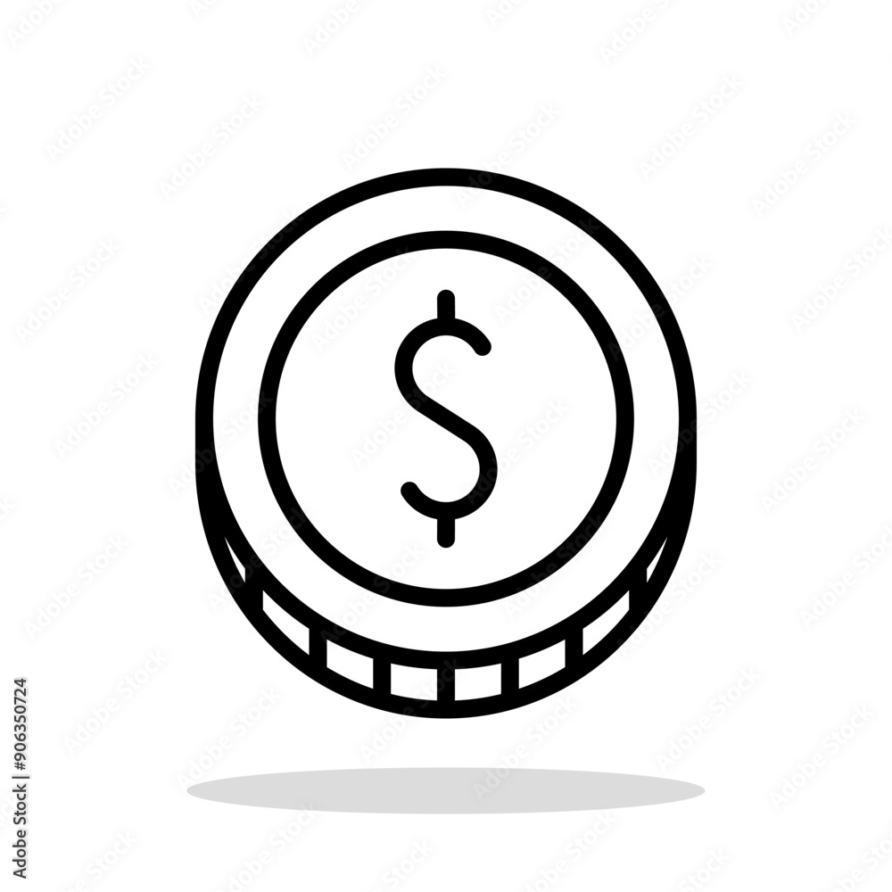 Wall mural Dollar coin icon. Black outline icon of coin. Business symbol. Vector illustration