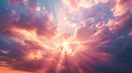 sunset sky with rays of light shining